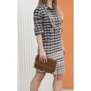 Roberta Roller Rabbit Dress New Size XS Raisa Plaid Embroidered Navy Shirt Dress